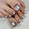 Handmade Black Cat Eye Crystal Toenail Tips Press-On Nails with Whitening Effect