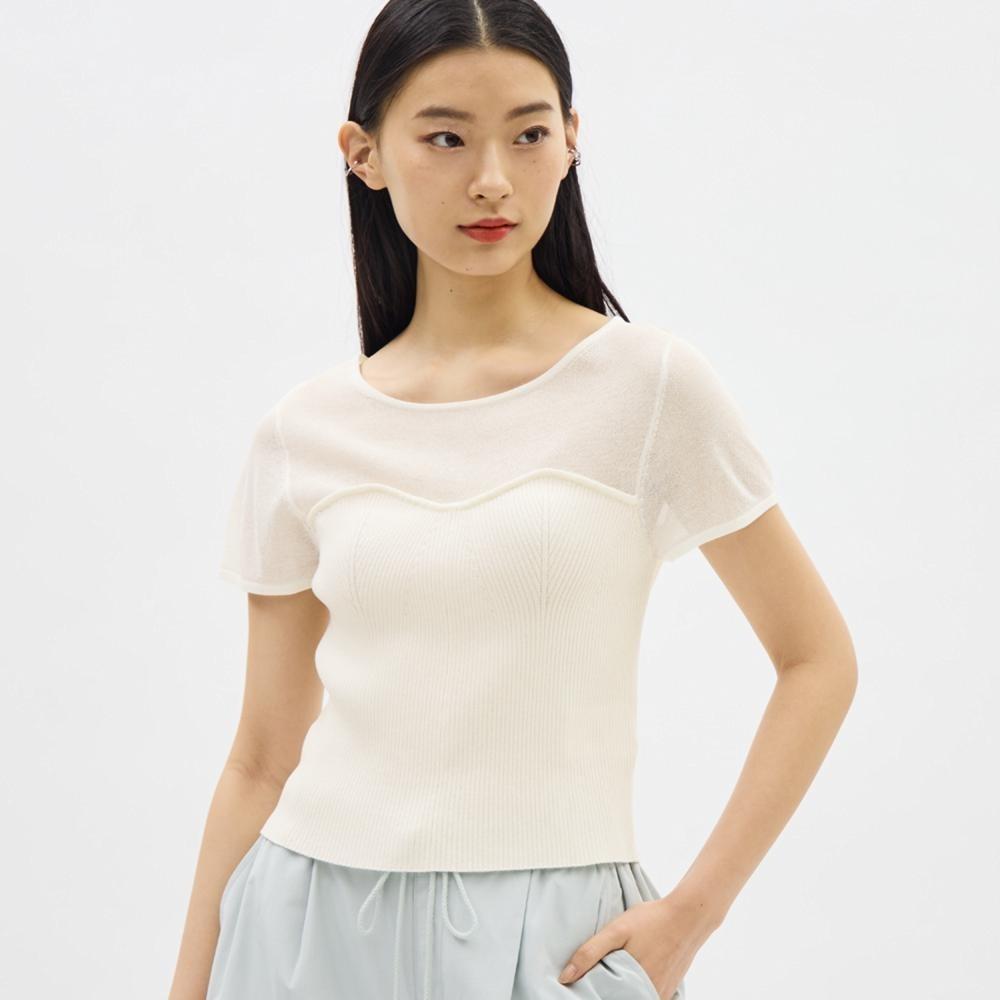 

Комбинированный свитер-бюстье GU by Uniqlo с короткими рукавами +E