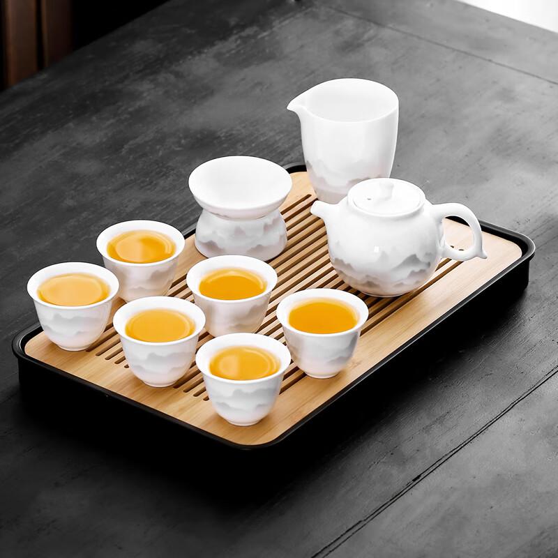 Leinuo Sheep Fat Jade Porcelain Ink Mountain Tea Set