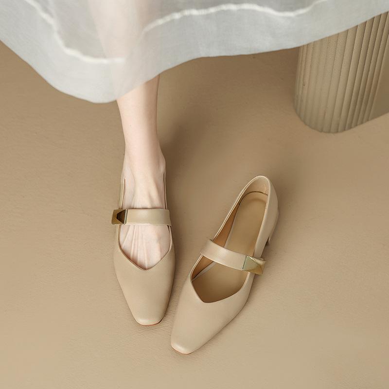 

Шанси, очень удобные в носке~ Женские туфли Мэри Джейн с квадратным носком, на универсальном среднем толстом каблуке, новинка весны 2025 года 40 абрикосовый