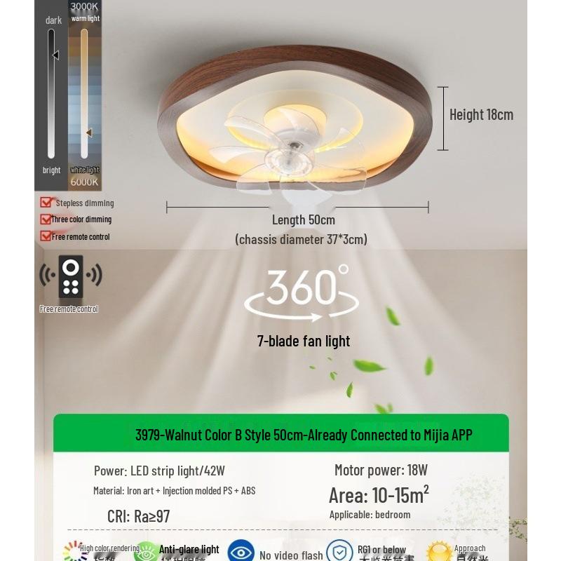 Ventilator de tavan silențios cu lumină pentru dormitor și camera copiilor, design modern minimalist, iluminare prietenoasă cu ochii și reglabilă