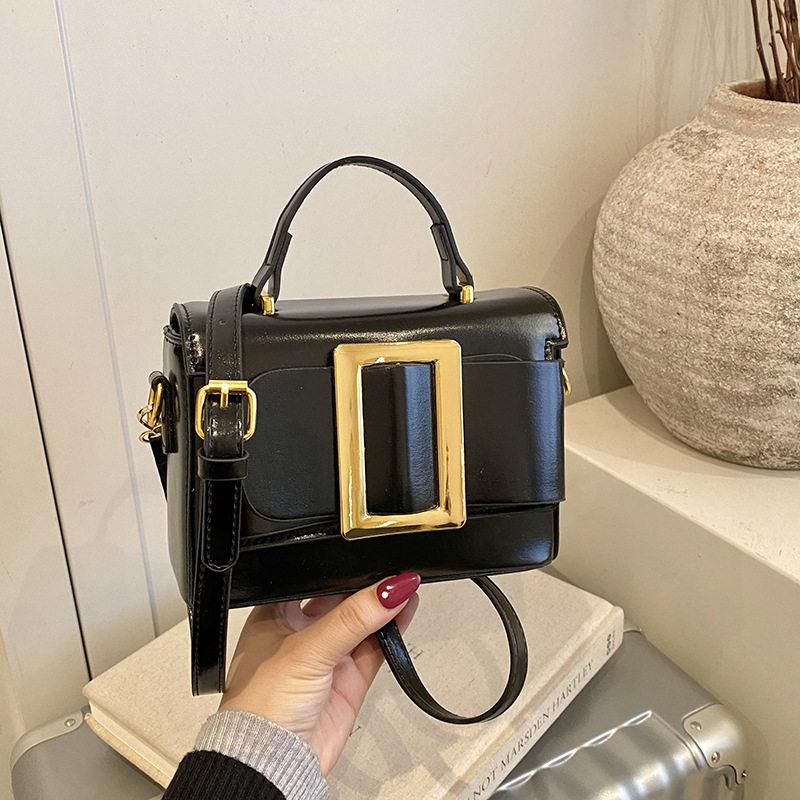 PU Hand-held Small Square Bag 2026 New Women's Casual Mini Crossbody Bags Retro Solid Color Buckle One Shoulder Pack