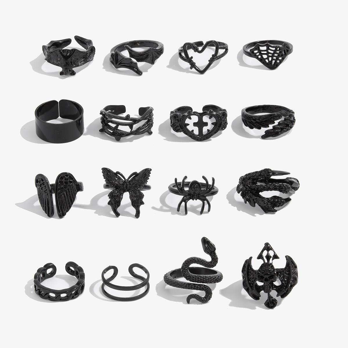 

Gothic Diablo Serpentine Vine Open Ring, Halloween Spider Bat Wing Ring Rings