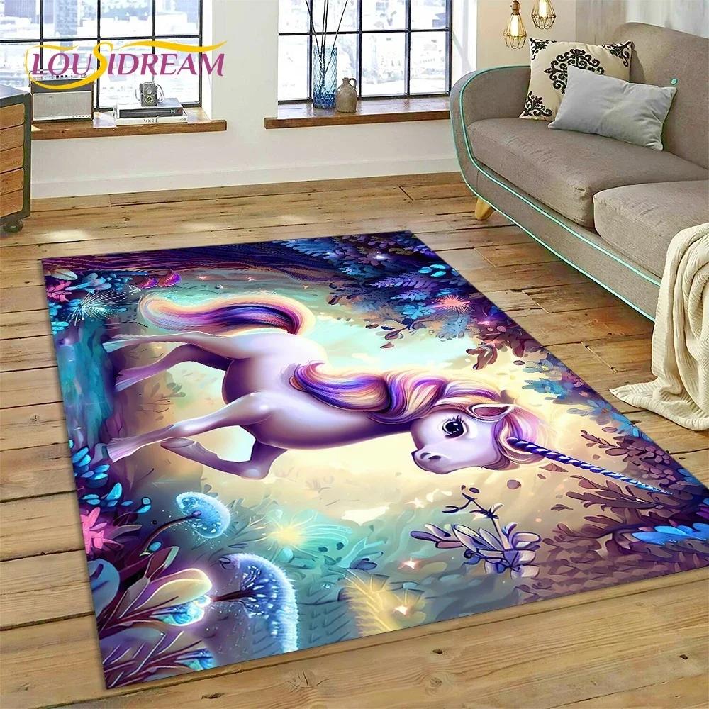 3D Cute Dream Unicorn Cartoon Girl Carpet Rug for Bedroom Living Room Home Sofa Decoration,Children Game Large Decor Floor Mat