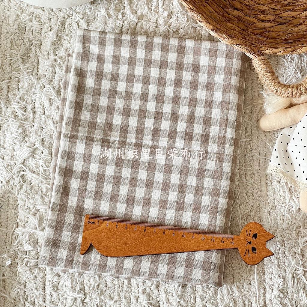 145x50cm Coffee Color Cotton Fabric Woven Check Cloth for Women Clothing Bags Hair Accessories Sewing Cloth