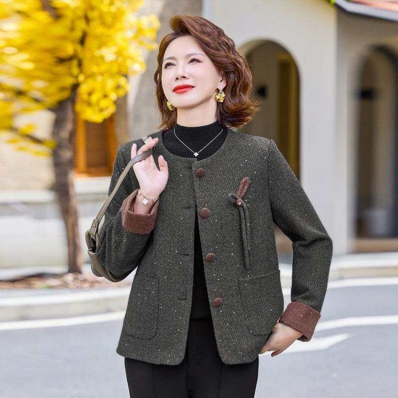 

Autumn and winter woolen coat medium old women spring and autumn jacket top high-end fashion women s short 4XL [recommended 150-80kg] темно-сірий
