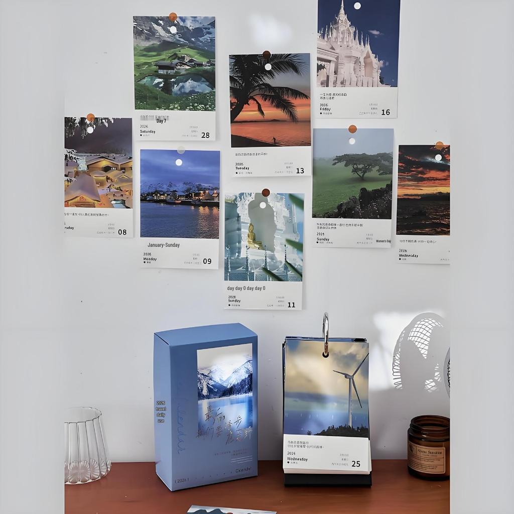 2026 Healing Scenery Desk Calendar: 365 Days of Travel Souvenir & Wall Sticker Décor