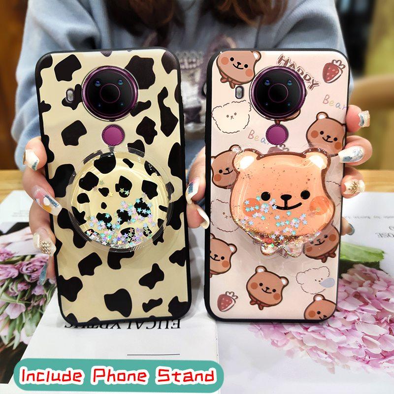 Quicksand Kickstand Phone Case For Nokia 5.4 Phone Lens Protection Cartoon Soft Case Dirt-resistant Durable Protective