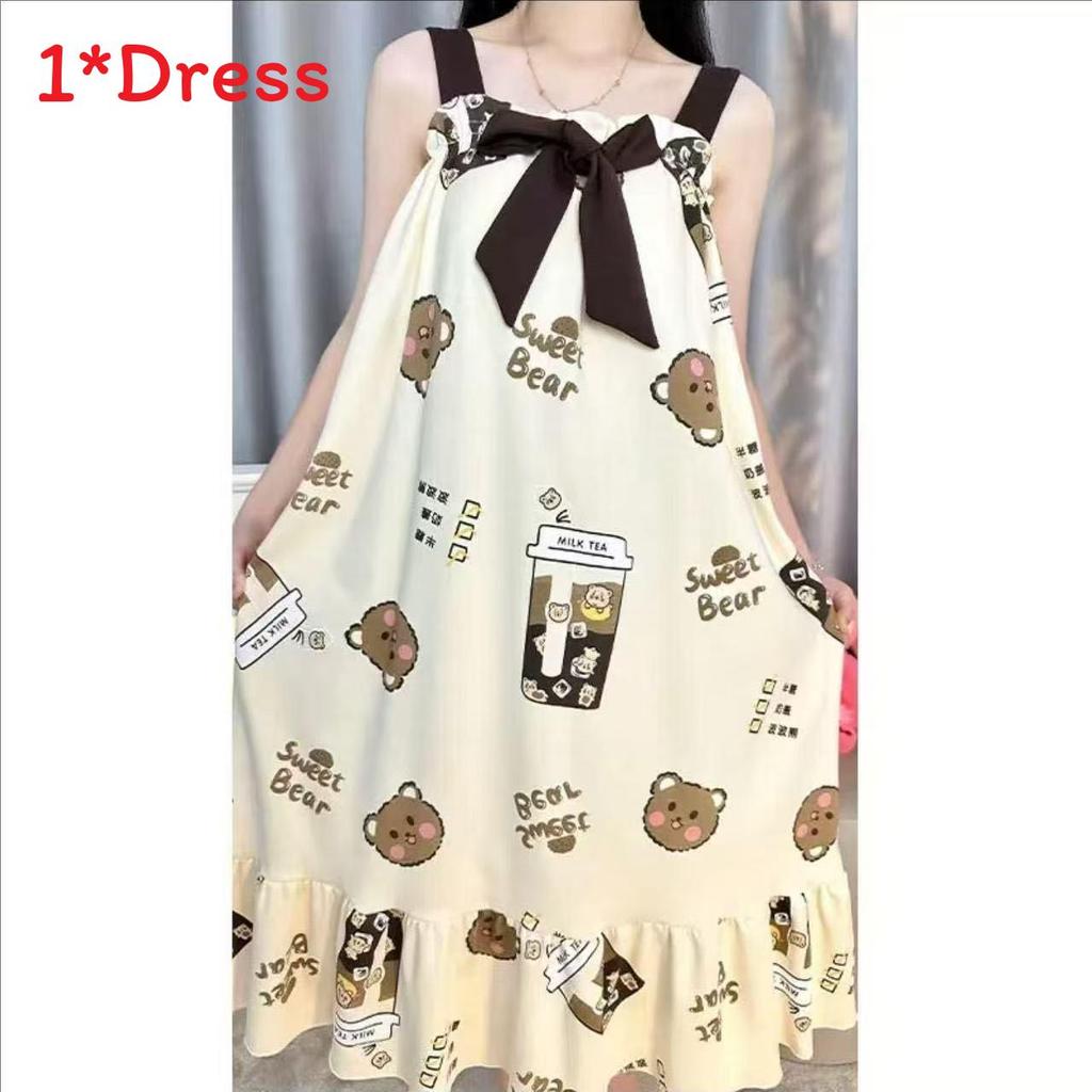 Summer Girls Sleeveless Nightgown With Comfortable Milk Silk And Flower Pattern For Lounge