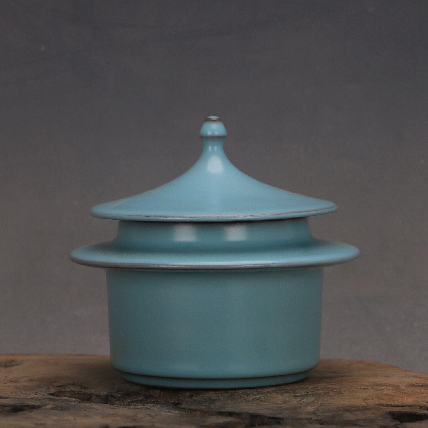 

Antique Song Dynasty Ru Kiln Blue Glaze Tea Jar Lid Home Decor Porcelain Collection