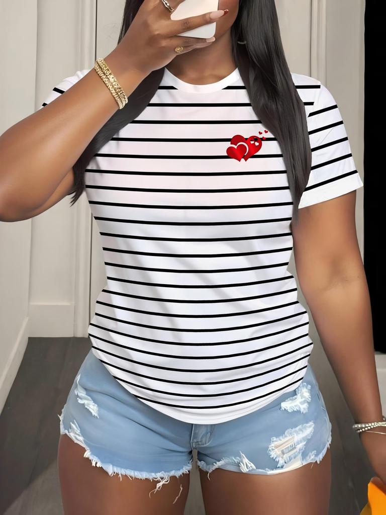 Rainbow Striped Women T Shirt Oversized Clothes Trend Casual Short Sleeve Crew Neck T Shirts Summer Lady Tees Daily Soft Wear