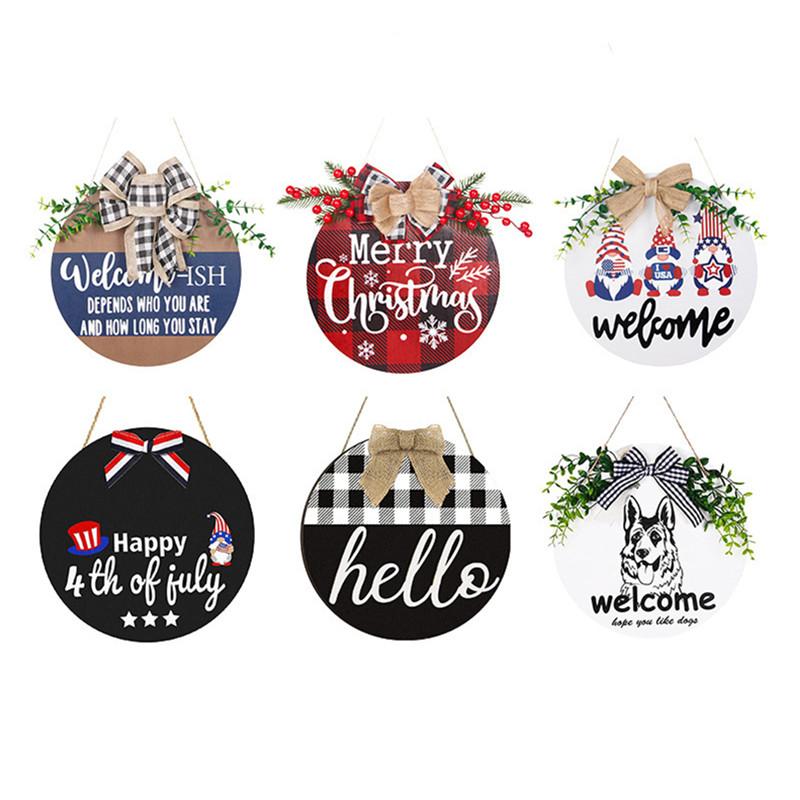 

Новая рождественская деревянная дверная табличка с украшениями, подвесная круглая дверная табличка с изображением ведьмы, приветствующей дома, украшение для вечеринки