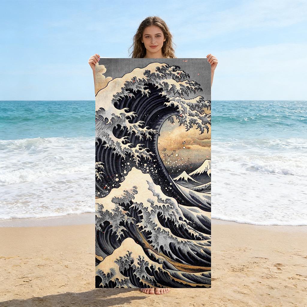 

Japanese Ukiyo-e style Beach Towel The Great Wave off Kanagawa Quick-drying Suitable for Swimming Beach Pool Gym Gift for Friend W30*H60(CM)