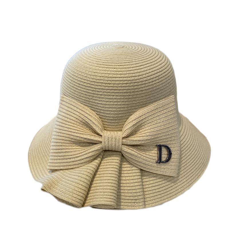 Bowknot Straw Sun Hat Elegant Hollow Wide Brim Summer Beach Sun Protection Breathable Sun Hats for Women