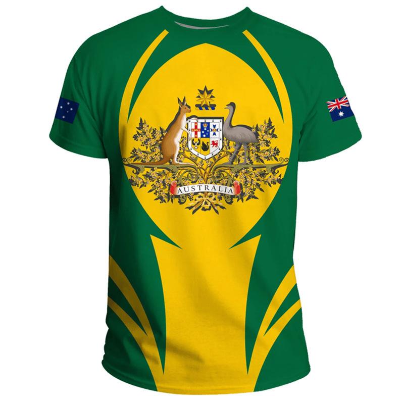 Australia's National Emblem Pattern 3D Digital Printing Cross-border New Men's Casual Short-sleeved T-shirt Factory Direct Sales