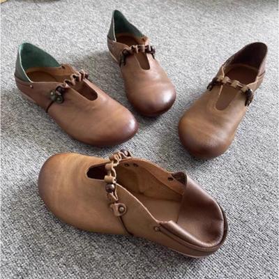 Flache Schuhe im neuen Stil für Damen, Retro, sportlich, lässig, niedrige, bequeme Halbschuhe aus echtem Leder, Mutterschuhe, Slip-On-Schuhe für Damen