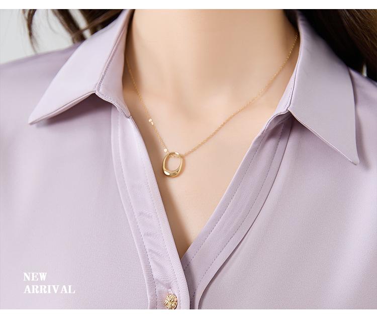 Women's Pink Long-Sleeve Shirt - Professional, Elegant, Perfect for Teacher Interviews, Mature Style, Ideal for Spring/Autumn.