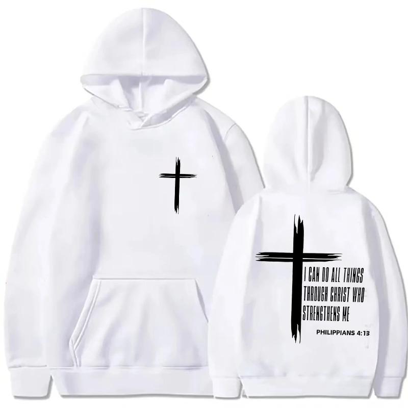 Felpa da uomo con croce religiosa e stampe di testo motivazionale stile pullover moda autunnale felpa con cappuccio felpa casual unisex