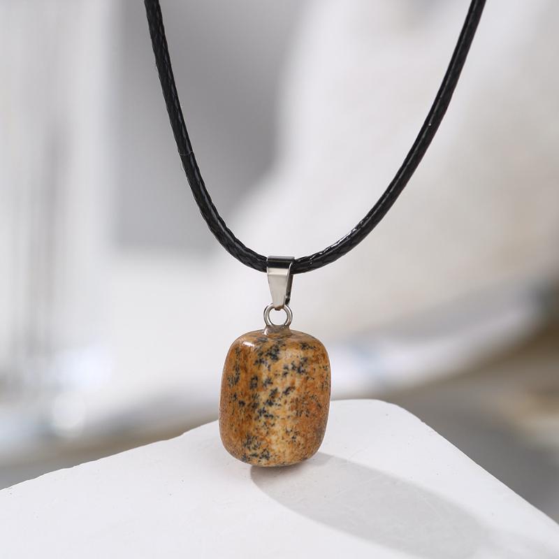Natural Chakra Crystal Pendant Necklace High Quality Polished Assorted Stones Black Leather Rope Jewelry Gift for Yoga Enthusiasts
