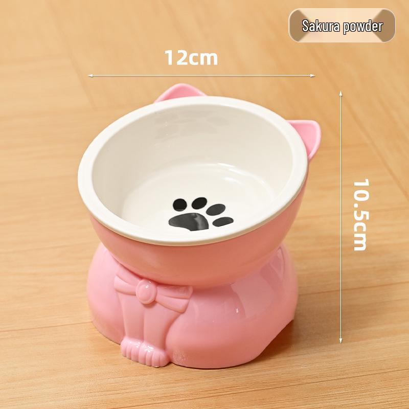 Ceramic Cat Food & Water Bowl with Slanted Mouth and Elevated Design