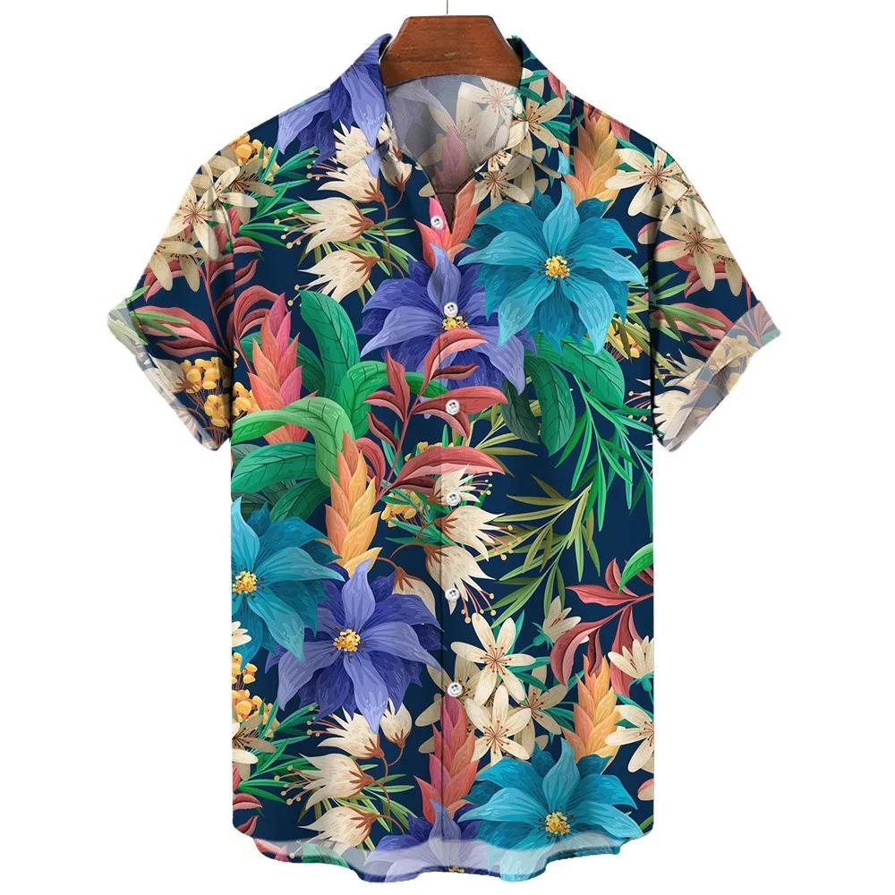 Hawaiian Shirts For Male Flower Pattern Men's Casual Short Sleeved Top Summer Oversized Streetwear Original Men Clothing