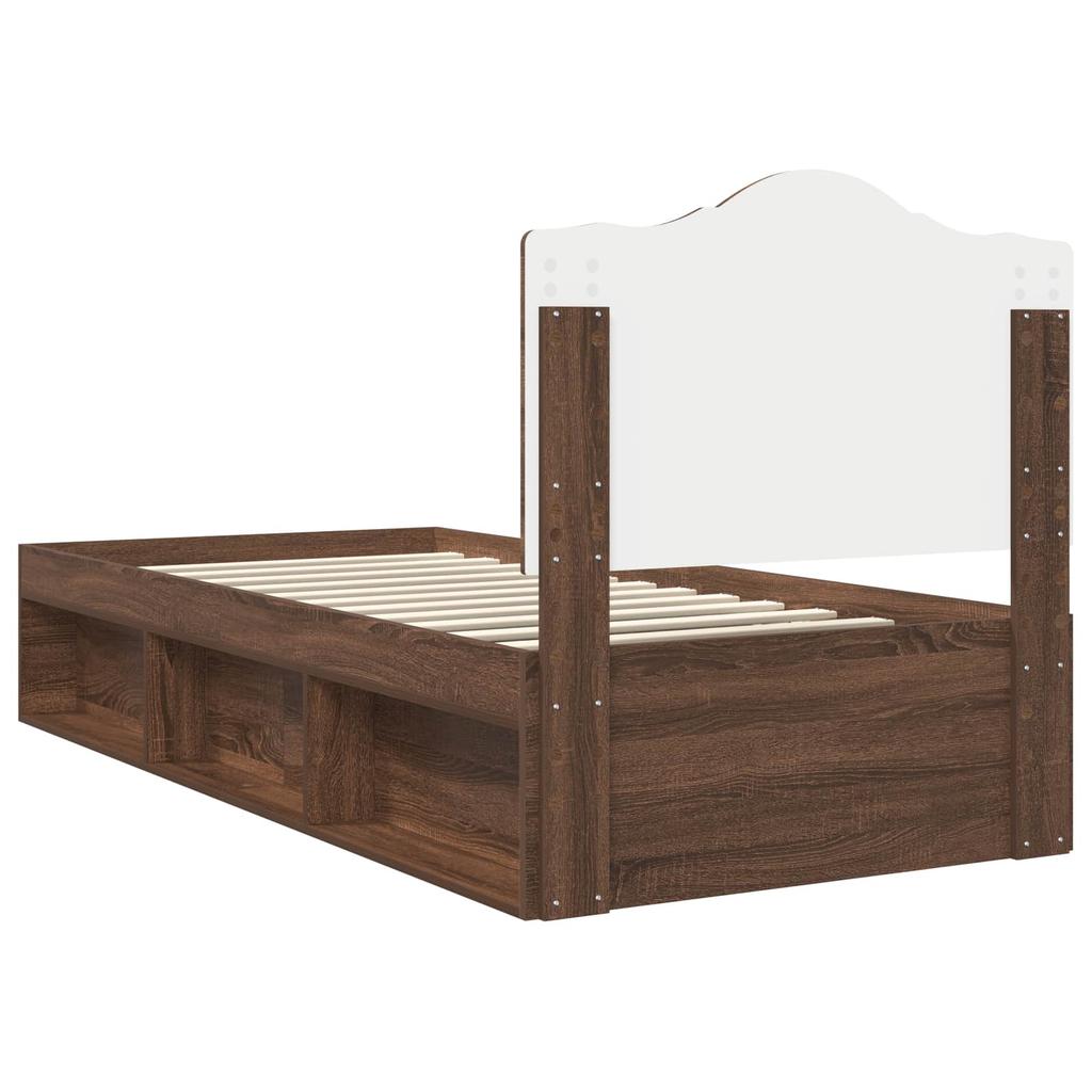 Bed Frame Brown Oak Effect 75 X 190 Cm Solid Pine Wood