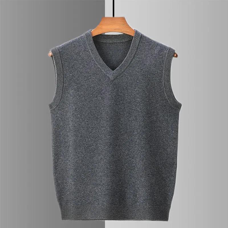 Wollpullover Herbst und Winter V-Ausschnitt Reines Unterhemd Verdickter Pullover Herrenweste Papas Kleidung Übergröße
