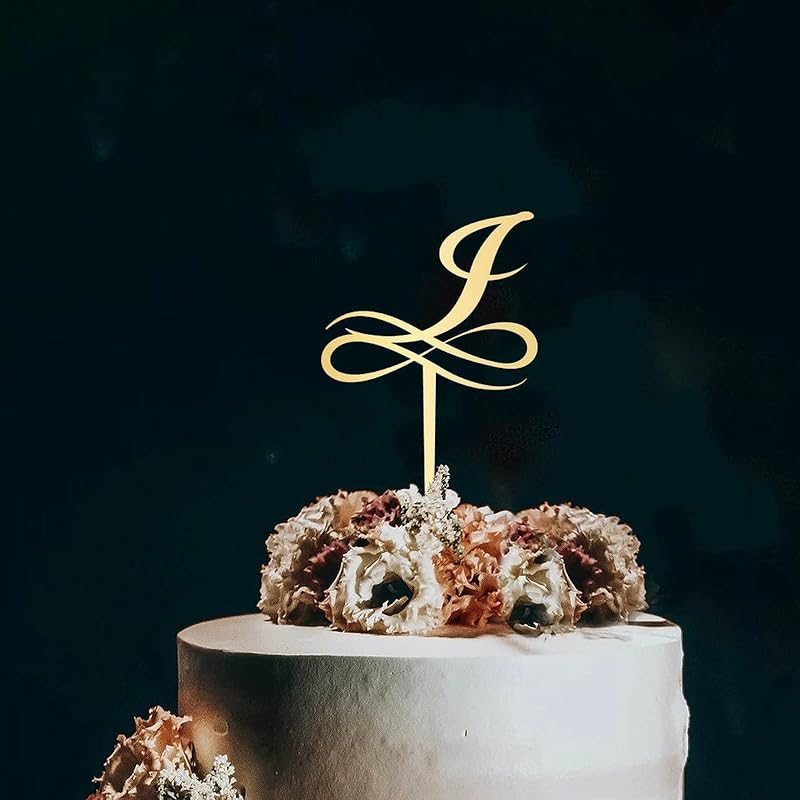 Initial Letter K Cake Topper Monogram Acrylic Cupcake Topper Funny Cake Accessories for Wedding Anniversary Birthday Party Decoration Mirror Gold