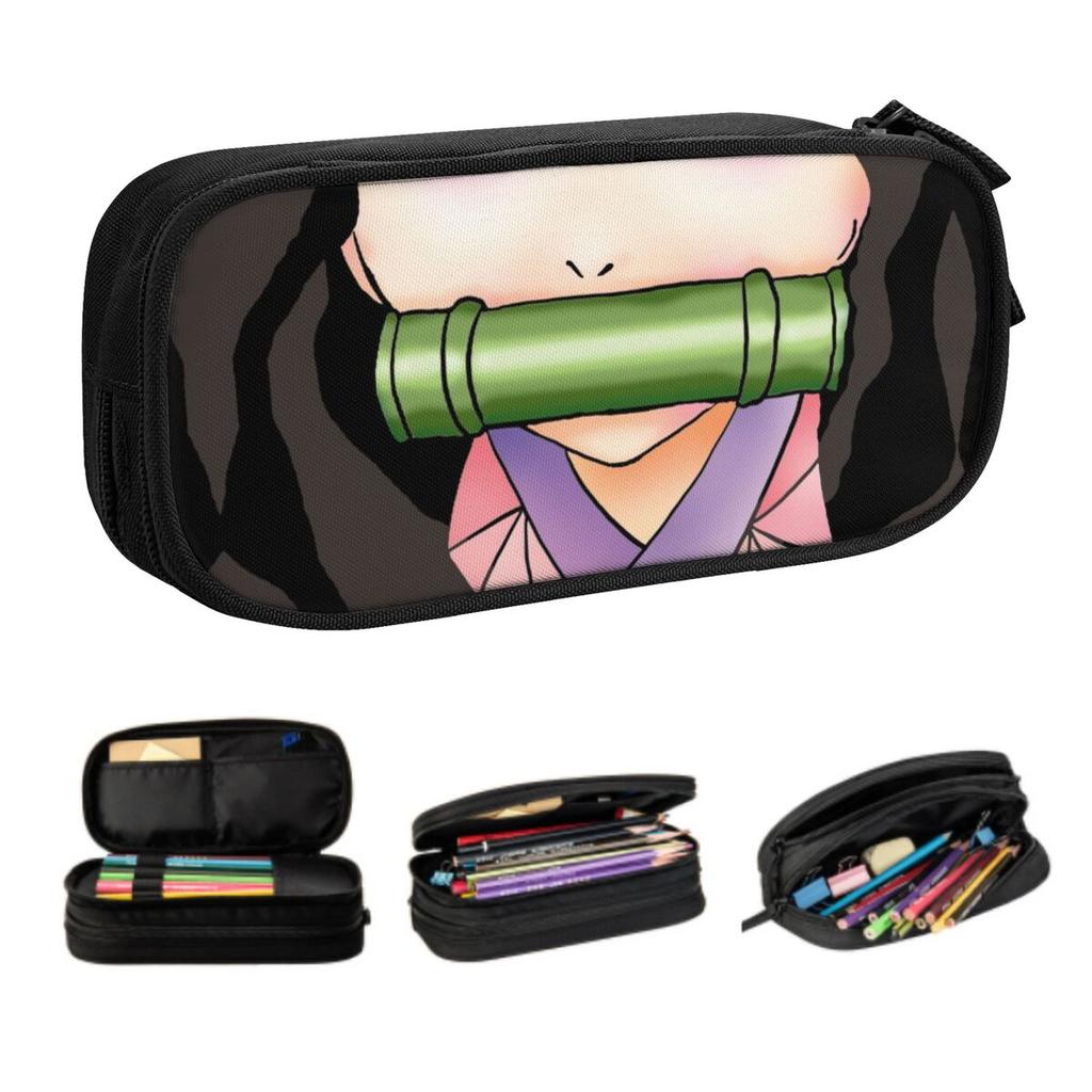 Custom Demon Slayer Nezuko School Pencil Case Girl Boy Large Capacity Cute Cartoon Pencil Pouch Students Stationery