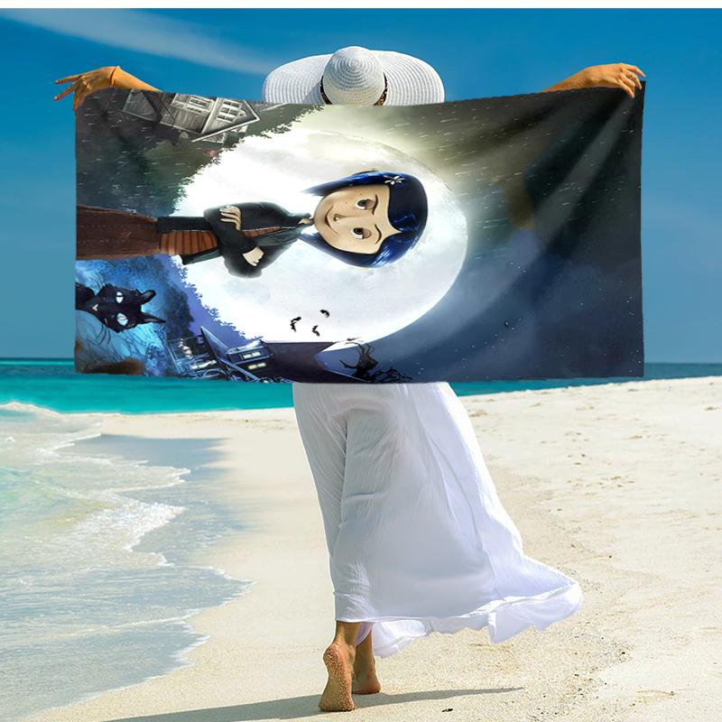 Ultra-Soft Beach Towel with Coraline Theme,Ideal for Pool - Camping, Diving - Perfect Travel Essential, Vibrant Beach Towel.