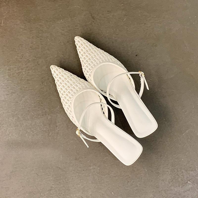 Mode Mode Weben Flache Damen Niedriger Absatz Sandalen Schuhe Weibliche Pantoletten Spitzschuh Damen Absatzsandalen Schuhe Pantoletten Schuhwerk