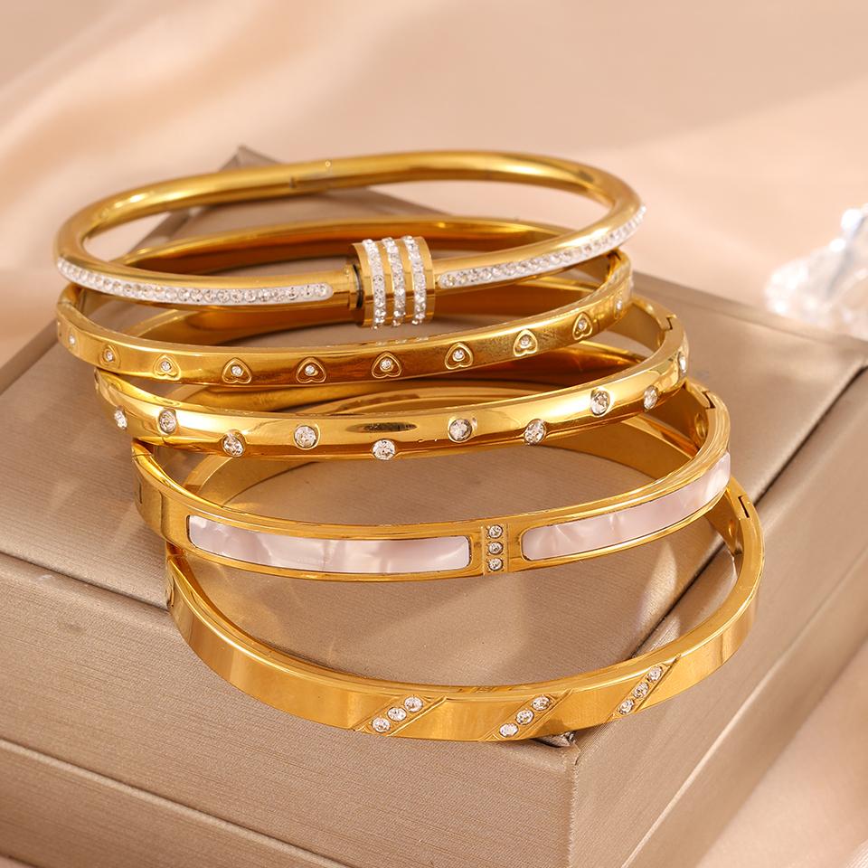 ZAKOL 5/1pcs Stainless Steel Bracelet With Shiny Zircon High-end Fashion Stacking Jewelry Birthday Party Gift for Women