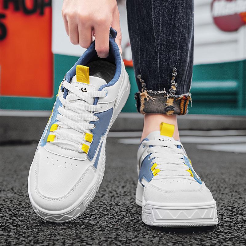 Spring 2024 New Thick-Soled Heightening Leather Surface White Shoes Fashionable Color Matching Breathable And Comfortable Youth Sports Men'S Shoes