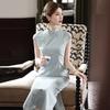 Womens Sleeveless Chinese-style Long Cheongsam Dress With Embroidery 2026 Lightweight Stretch Cotton-Blend Retro Elegant