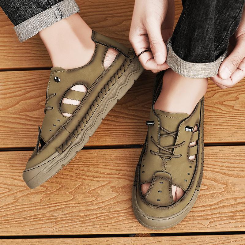 Fashion Summer New Men Comfortable Plus Size Handmade Stitching One Foot Sandals Fashionable Outdoor Men Soft Soled Non Slip Beach Shoes