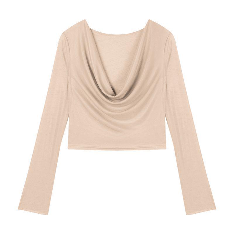 Spicy Girl Khaki Wide Neck Long Sleeve Cropped Tee L хаки