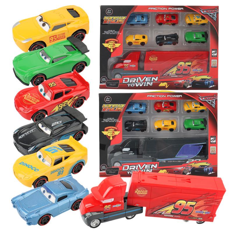 Non-Toxic 7Pcs/Box Pixar Cars Toys Lightning Mcqueen Jackson Storm Mack Uncle Truck 1:55 Model Car Toy Children Birthday Gift