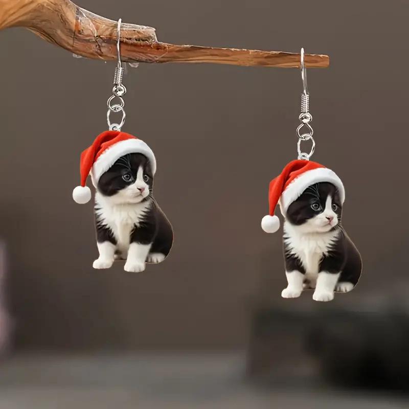 Adorable Kitten Christmas Hat Acrylic Earrings