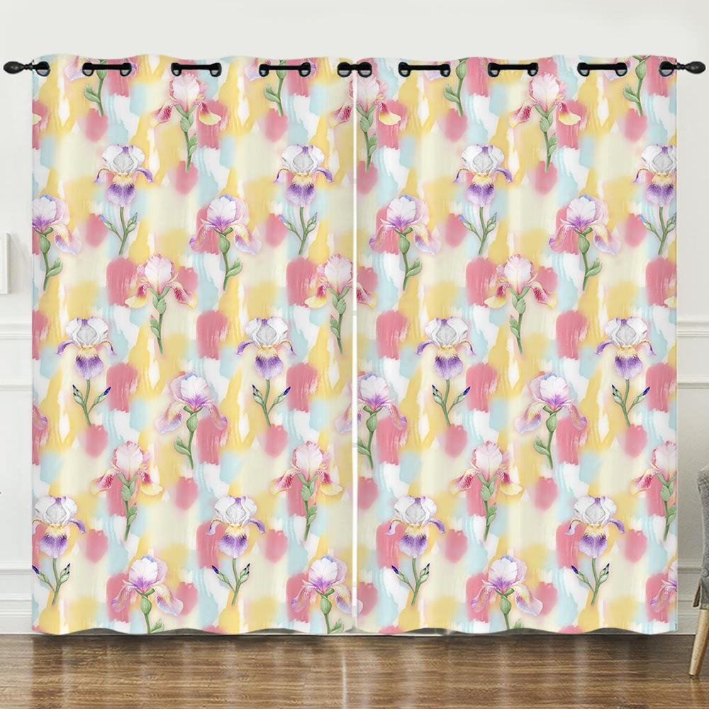 Curtain Flower Plant 3D Digital Printing Blackout Curtain Perforated Curtain