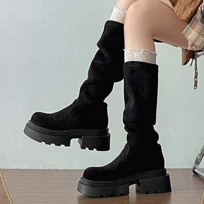 Retro Black with Skirt Platform Boots Women's Boots 2025 New Autumn British Style Thin Knight Boots