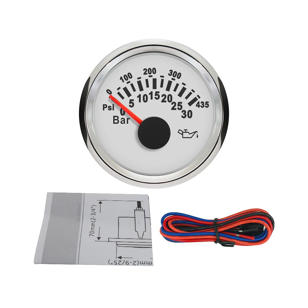 RHAXEL 52mm (2 ) Oil Pressure Gauge 0-30bar 0-435PSI with Red Backlight 9-32V for Car Vessels WS