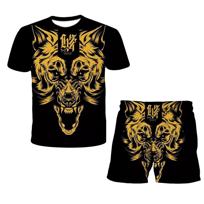 König der Löwen 3D-Druck Sommer Herren O-Ausschnitt T-Shirt Set Casual T-Shirt Shorts 2-teiliges Set Übergroßer Pullover Trainingsanzug Trend Herrenkleidung