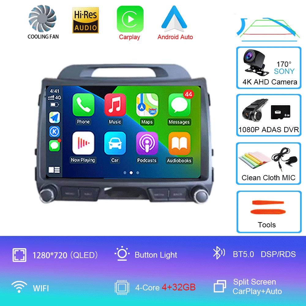 Android 14 For KIA Sportage 3 2010 - 2016 Car Multimedia Player GPS Navigation 9Inch QLED TouchScreen Wireless Carplay WIFI 4G