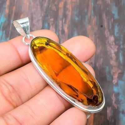 Citrine Gemstone Handmade Jewelry Solid 925 Sterling Silver Pendant For Women