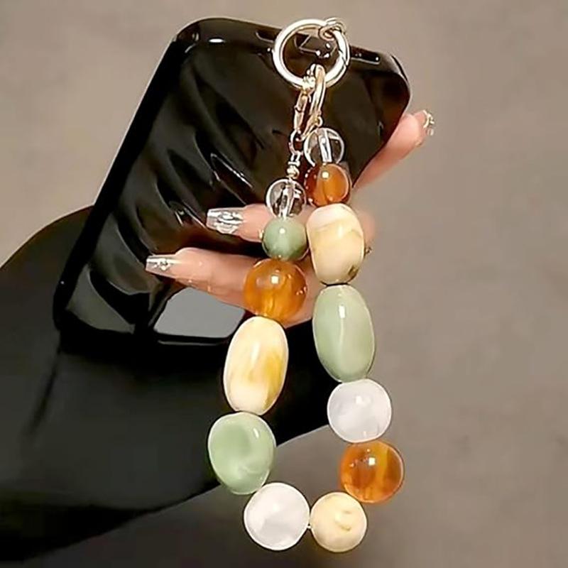 Women Decorative Phone Wrist Chain 1Pcs Mixed Color Grid Irregular Stone Anti-Loss Phone Lanyard for Daily Wear