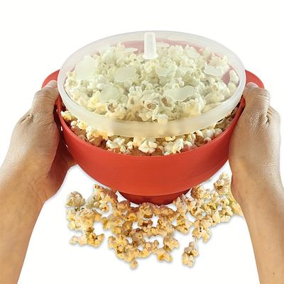Heat Resistant Collapsible Silicone Popcorn Bowl with Handle Microwave Silicone Popcorn Bucket with Lid