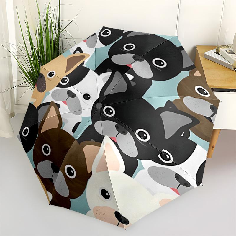 1pc Pug Party Fashionable Automatic Opening/Closing Folding Umbrella with 8 Bones, Windproof Portable, Daily Use063