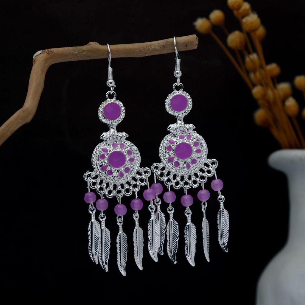 Personalized Bohemian Miao Silver Geometric Tassel Earrings