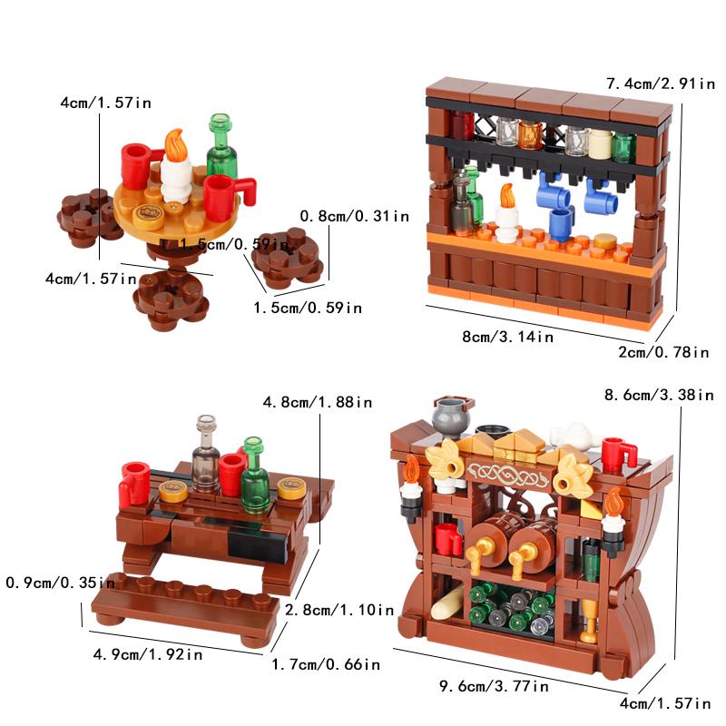 MOC Mittelalterliche Weinpresse Bausteine Set Esstisch Fass Weinkeller Weinstock Ziegel Regale Kamin Spielzeug Kindergeschenk
