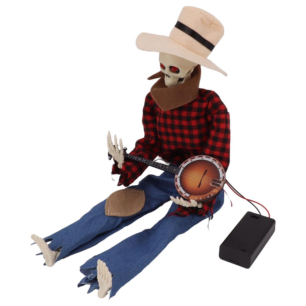 Halloween Cowboy Skull Statue Luminous Eyeball Simulation Halloween Cowboy Skeletons Ornaments for Desktop Decoration